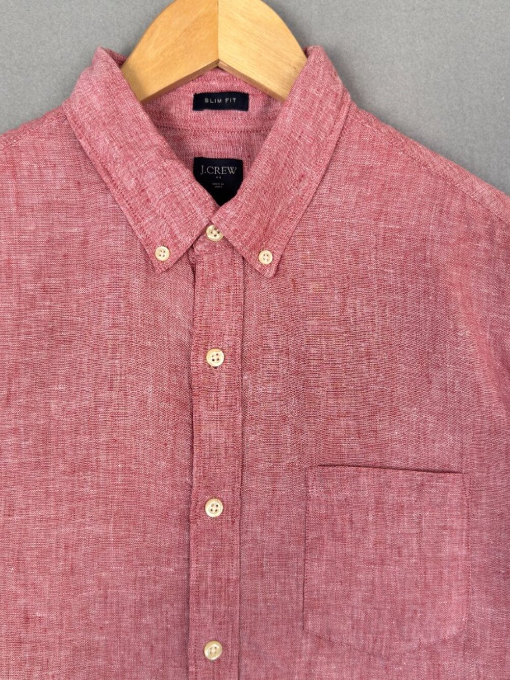 J.Crew Shirt Mens Large Red Slim Fit Baird McNutt Irish Linen Long Sleeve - Picture 2 of 13